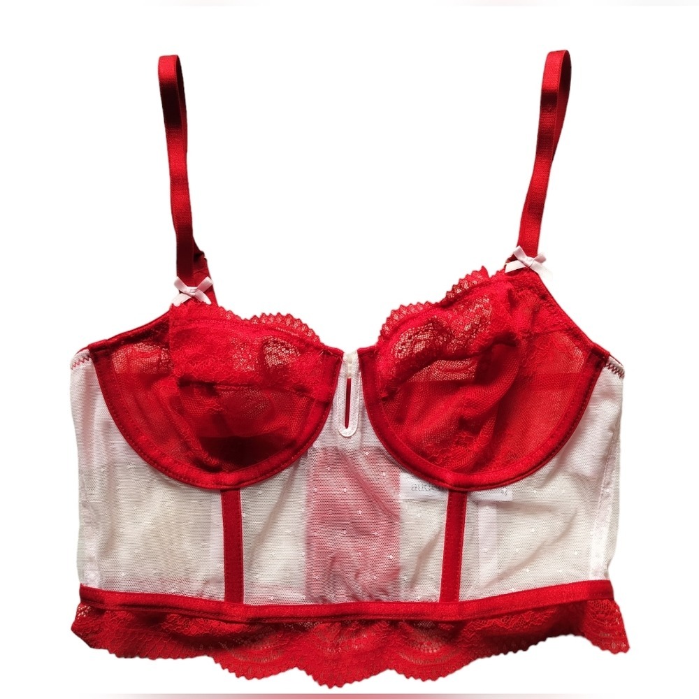 Auden Women's Sexy Lace Red‎ White Corset Bra Size S